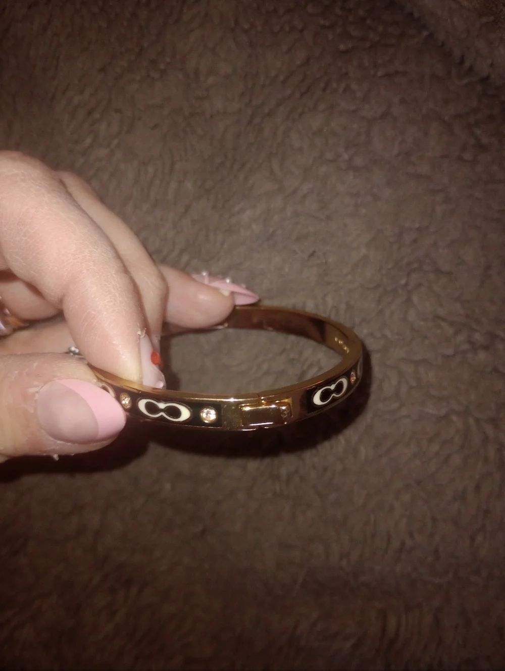 Coach Gold Tone Signature Hinged Bangle with Crystal Accents - Picture 3 of 3